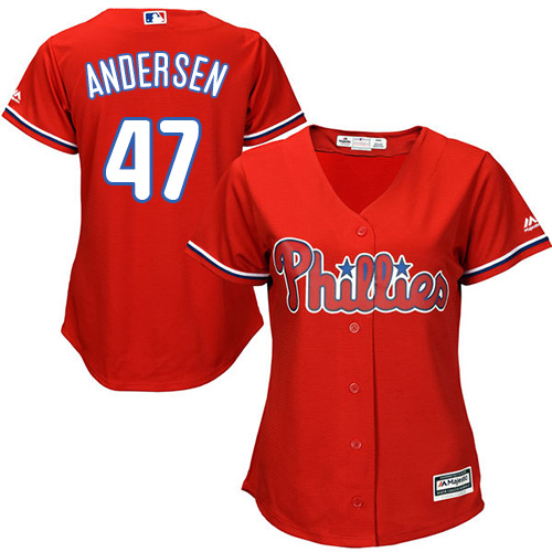 Phillies #47 Larry Andersen Red Alternate Women's Stitched MLB Jersey